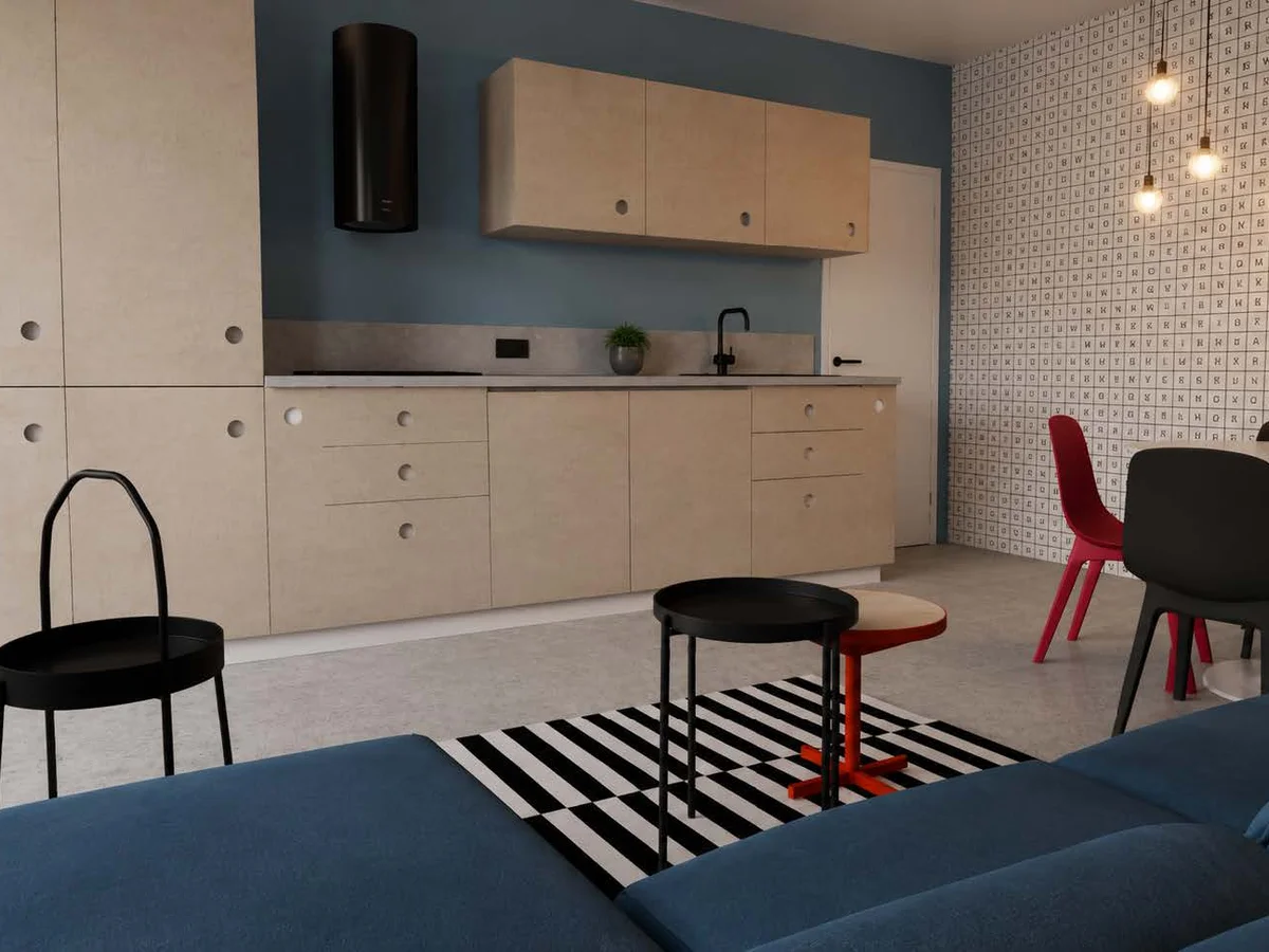 Designové spolubydlení – čtyři pokoje, velký společný obývák s kuchyní, dvě koupelny — fotka 1